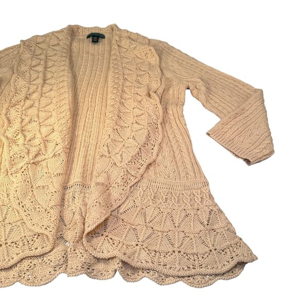 Lauren Ralph Lauren Open Front Knit Cardigan Women Scalloped Hem Sweater Knit - Picture 2 of 16